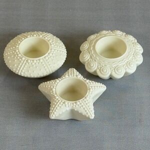 PartyLite Coastal Seashell Starfish Sea Urchin Tealight Holders Set of 3 Bisque